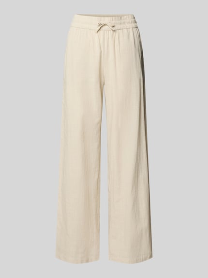 Productfoto, Weite Hose aus Baumwoll-Leinen-Mix Modell 'CAIA' van Vero Moda in effen beige, wide leg fit, elastische taille met trekkoord, zijzakken, zachte structuur