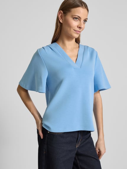 Selected T-shirt met V-hals, model 'TENNY' Rookblauw - 3