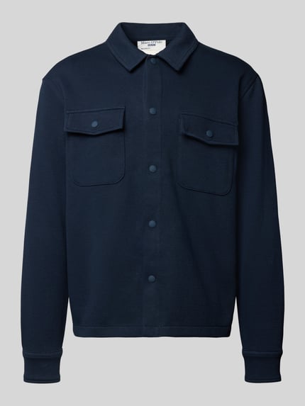 Produktfoto, Relaxed Fit Hemdjacke aus reiner Baumwolle von Marc O'Polo Denim in Optik: Unifarben, Sweat-Material, Brusttaschen, Umlegekragen.