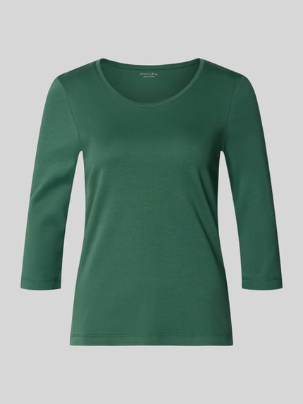 Produktfoto, koszulka 'Shirt aus reiner Baumwolle' von Christian Berg Woman, zielony kolor, prosty krój, okrągły dekolt, półrękaw, długość tyłu w rozmiarze 36: 59 cm, wykonana z bawełny