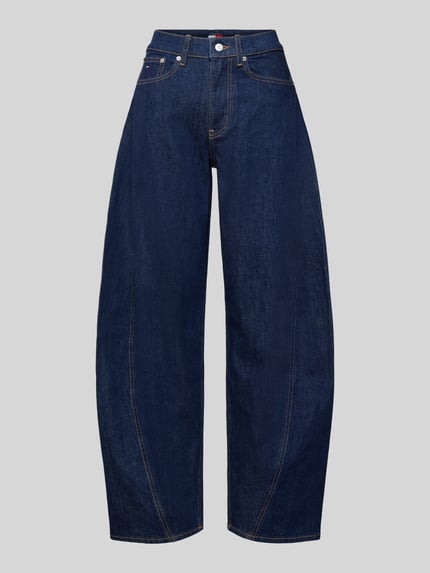 Productfoto, Loose Fit Jeans uit katoenmix van Tommy Jeans, donkerblauwe denim, mid waist, 5-pocket-design, label patch, knoopsluiting