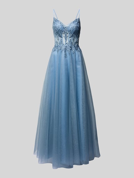 LUXUAR FASHION Avondjurk met siersteentjes Blauw - 2