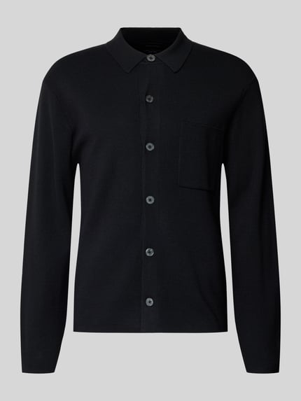 Christian Berg Men Regular Fit Cardigan aus Woll-Mix mit Brusttasche Black 2