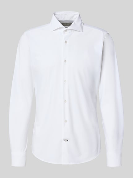 Produktfoto, Slim Fit Business-Hemd mit kentkraag van JOOP! collectie, wit, materiaalmix met stretch, knoopsluiting, lange mouwen, afgeronde zoom, ruglengte maat 40: 70 cm, schouderbreedte: 46 cm, mouwlengte: 69 cm