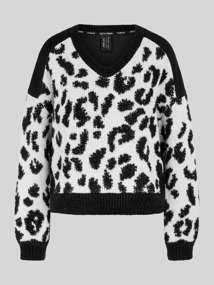 Marc Cain Pullover aus Alpaka-Woll-Mix mit Logo-Patch Weiss 2