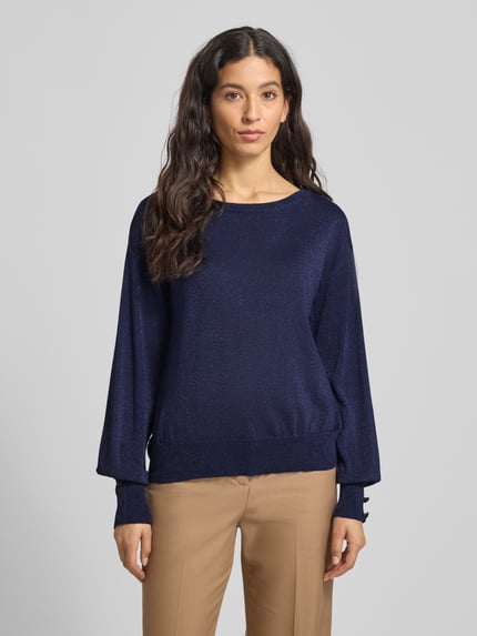 b.young Sweter z dzianiny z ozdobnymi guzikami model ‘MOBBE’ Ciemnoniebieski 4