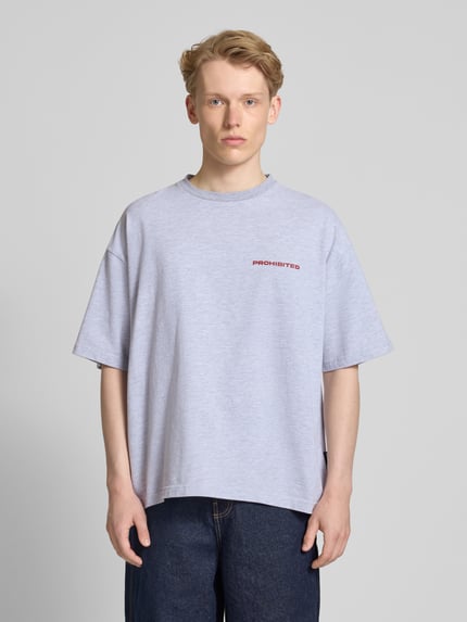 PROHIBITED Relaxed fit T-shirt met extra brede schouders Lichtgrijs gemêleerd - 4