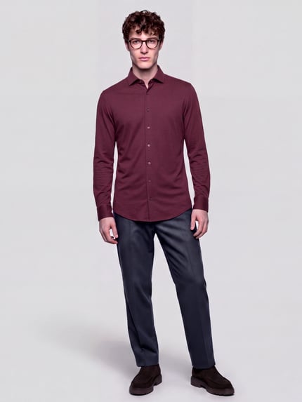 Seidensticker Slim Fit Businesshemd aus Baumwoll-Modal-Mix Modell 'Light Spread Kent' Bordeaux 1