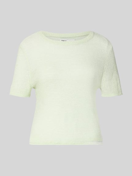 Produktfoto, Regular Fit Strickpullover mit kurzen Ärmeln Modell 'SUNNY' von Only in Unifarbe, rundhals, Rollsaum, seitliche Schlitze, gerippte Strickstruktur