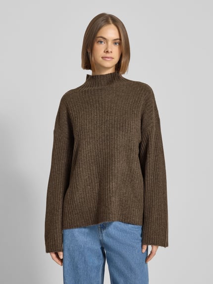 PIECES Loose Fit Strickpullover mit Mock Neck Modell 'TULLE' Mittelbraun 4