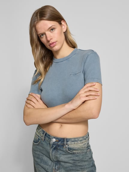 Dickies Cropped T-Shirt in Ripp-Optik Modell 'PLENTYWOOD' Blau 3