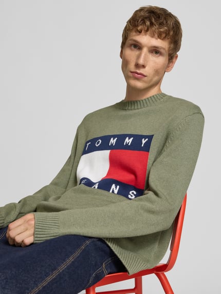 Tommy Jeans Regular Fit Strickpullover aus reiner Baumwolle Oliv Melange 3