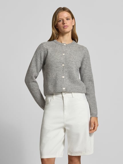 PIECES Strickjacke mit Woll-Anteil Modell 'SILLY' Mittelgrau Melange 4