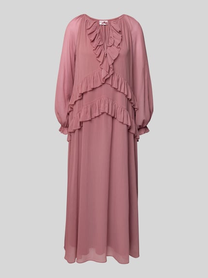 Jake*s Collection Midi-jurk van chiffon met volants Oudroze - 2