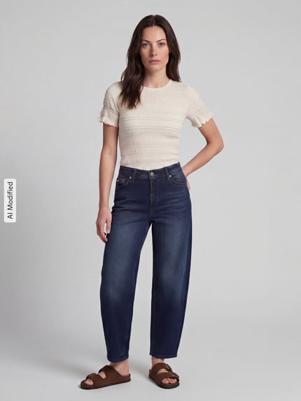 Raffaello Rossi Barrel Jeans aus Baumwoll-Mix Modell 'HANNI 7/8' Dunkelblau 1