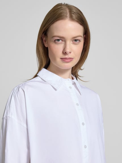 My Essential Wardrobe Bluzka koszulowa o pudełkowym kroju z obniżonymi ramionami model ‘Sunna’ Biały 3