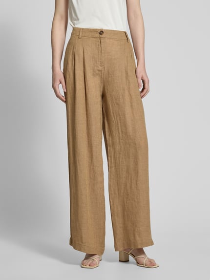 Christian Berg Woman Wide leg linnen broek met bandplooien Roodbruin - 4