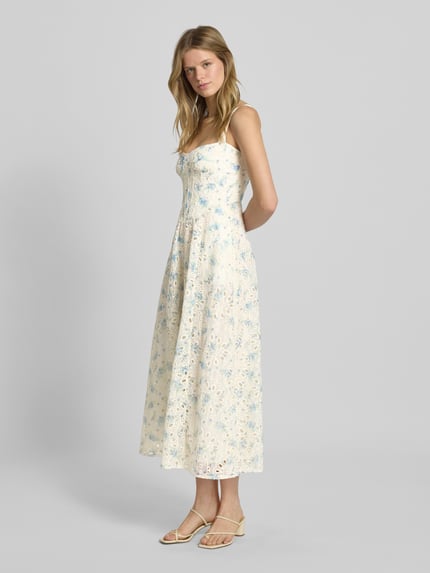 Bardot Cocktailkleid mit Lochstickerei Hellblau 1