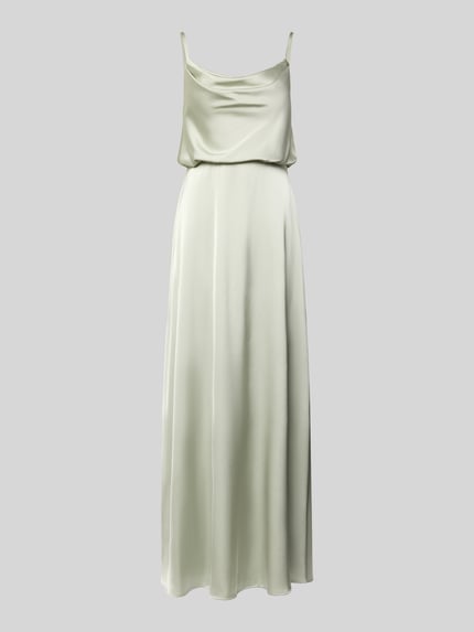Produktfoto, Abendkleid aus Satin mit Spaghettiträgern von Hey Kyla, satynowa, taliowana forma, zapięcie na kryty zamek, długość tyłu w rozmiarze 36: 124 cm, szerokość w rozmiarze 36: 34 cm