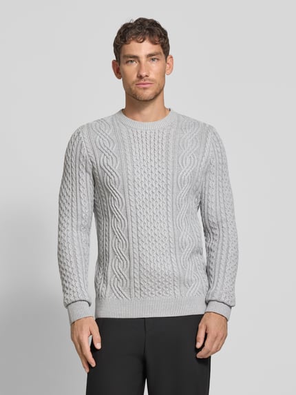 JACK & JONES Premium Sweter z dzianiny z prążkowanymi wykończeniami model ‘BLUSEAN’ Jasnoszary melanż 4