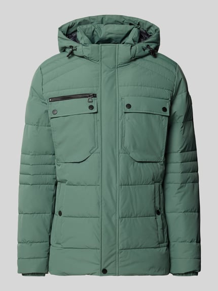 Productfoto, Steppjacke mit Kapuze und Brusttaschen van LERROS in groen, regular fit, tunnelkoord in capuchon, verdekte ritssluiting, steekzakken, borstzakken, achterzijde 82 cm, schouderbreedte 50 cm, borstwijdte 60 cm, mouwlengte 72 cm