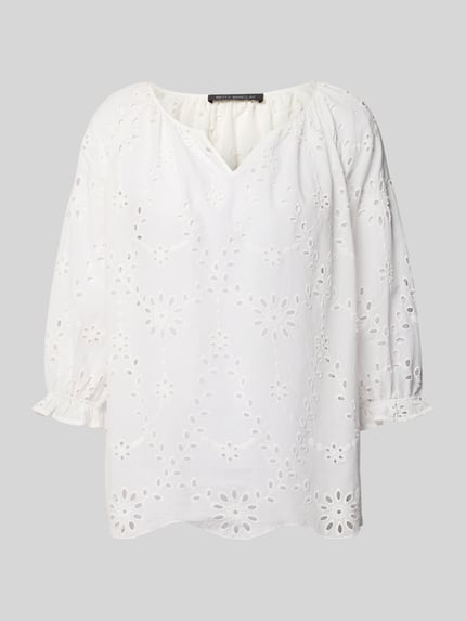 Produktfoto, Bluse mit Lochstickerei und Tunikakragen von Betty Barclay aus Reine Baumwolle, Loose-Fit, weiße Farbe, strukturierte Oberfläche