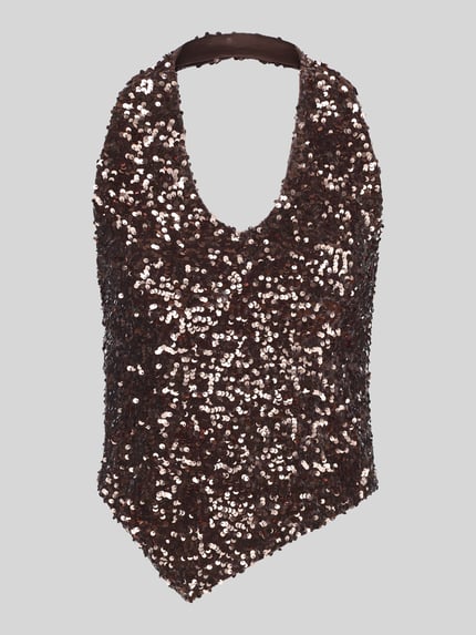 ONLY Top mit Pailletten asymmetrischem Saum Metallic Braun Melange 2