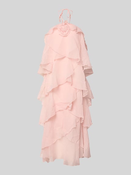 Produktfoto, Maxikleid mit 3D-Rüschendetails Modell 'DELILAH' von Vero Moda, jednolity kolor, krój regular fit, długość maxi, ramiączka spaghetti, zamknięcie na ukryty zamek, aplikacja kwiatowa z falbanami, delikatna tekstura tkaniny