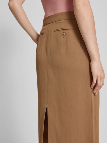 Max Mara Studio Maxirok in effen design, model 'NELLA' Lichtbruin - 3