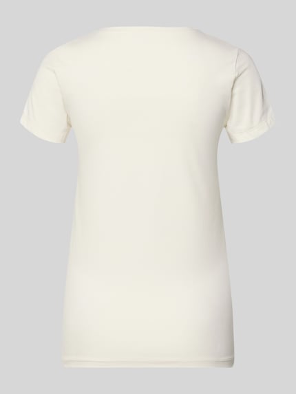 Vrouwenmodel draagt Slim Fit Pyjama-Oberteil met Statement-Print van Skiny, katoenmix, slim fit, ronde hals, met korte mouwen, Ganzkörperansicht Rückansicht.