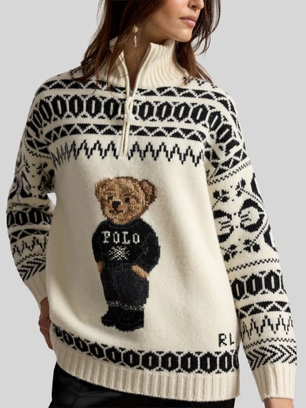 Polo Ralph Lauren Pullover aus Woll-Kaschmir-Mix mit Teddy-Motiv Weiss 3