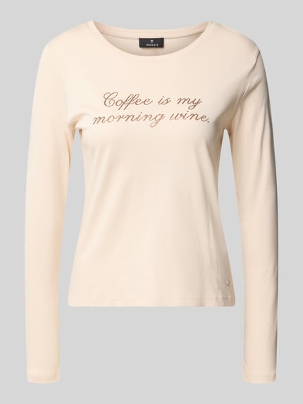 Produktfoto, Regular Fit Longsleeve aus reiner Baumwolle mit Paillettenbesatz von monari, cremefarben, Rundhalsausschnitt, Damen Longsleeve