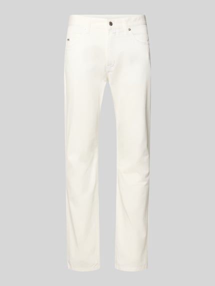 Produktfoto, Jeans mit Eingrifftaschen und Label-Applikation von Emporio Armani in Weiß, Slim Fit, glatte Baumwoll-Elasthan-Oberfläche