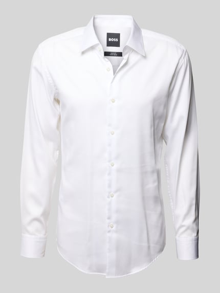 Produktfoto, Slim Fit Businesshemd aus reiner Baumwolle Modell 'H-HANK KENT-C1' von BOSS, weiß, Popeline, Kentkragen, glatte Textur