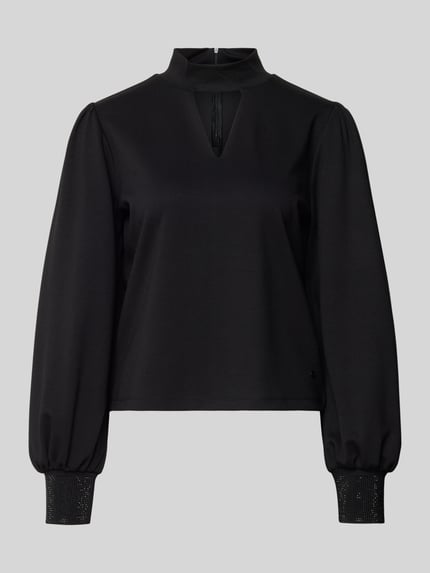 Produktfoto, zwart sweatshirt met opstaande kraag en cut-out, pofmouwen, regular fit, viscosemix, Sweatshirt mit Stehkragen und Cut Out van monari
