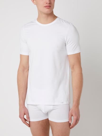 HANRO T-Shirt mit Label-Detail im 2er-Pack Modell 'Cotton Essentials' Weiss 3