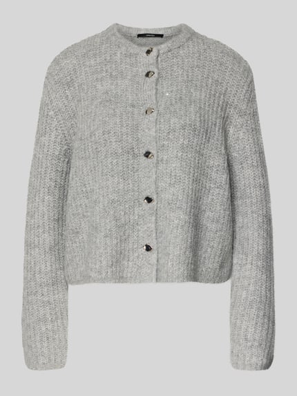 Produktfoto, Strickjacke mit Rundhalsausschnitt Modell 'TIAH' von Someday, grauer Material-Mix mit Woll-Anteil, Knopfleiste, Regular-Fit