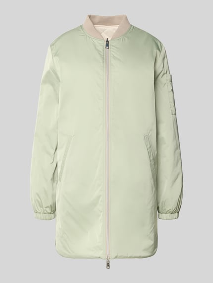 Productfoto, Jacke mit Zweiwege-Reißverschluss und Eingrifftaschen van WHITE LABEL in lichtgroen met relaxed fit, opstaande kraag, lengte 82 cm, schouderbreedte 45 cm, borstwijdte 58 cm, mouwlengte 63 cm, gladde structuur
