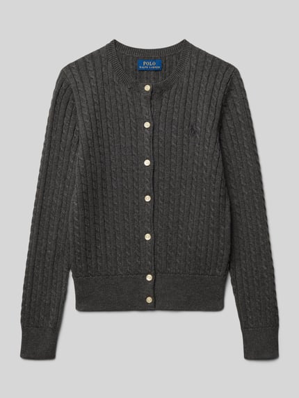 Polo Ralph Lauren Teens Strickjacke mit Zopfmuster und Label-Stitching Mittelgrau 1