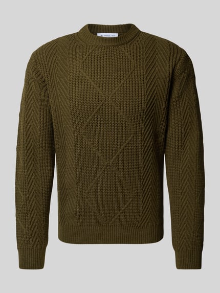 Manuel Ritz Strickpullover mit Zopfmuster und Rundhalsausschnitt Petrol 2
