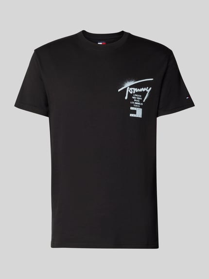 Produktfoto, Regular Fit T-Shirt aus reiner Baumwolle von Tommy Jeans, Optik: Unifarben, Label-Print, Rundhals, kurzarm, Materialverarbeitung: Webware