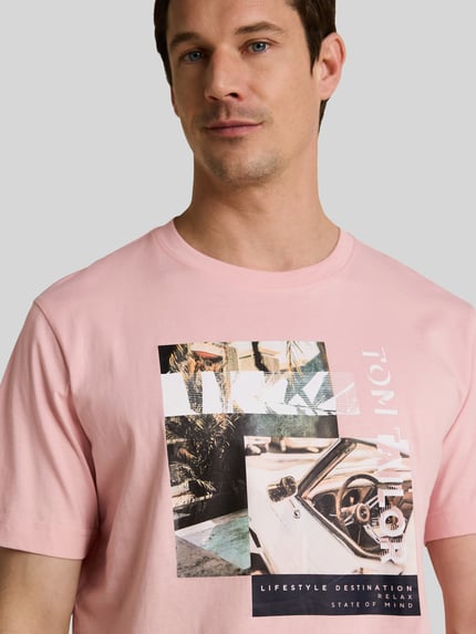 Tom Tailor męski t-shirt o kroju regular fit z czystej bawełny Mocnoróżowy 3
