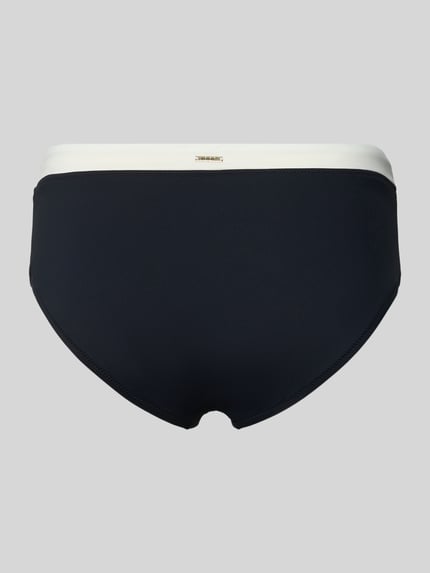 Produktfoto, Bikini-Slip mit elastischem Bund Modell 'Blanca Beach' von JOOP! Collection, dunkelblau mit weißem Bund, glatte Textur.