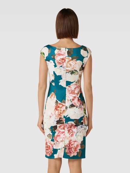 SWING Knielanges Cocktailkleid mit floralem Muster Petrol 5