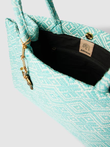 ANOKHI Tote bag met all-over motief Turquoise - 5