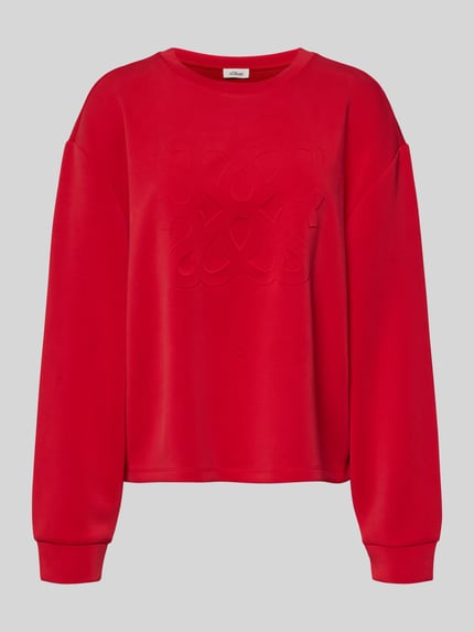 Produktfoto, Regular Fit sweatshirt uit modalmix van s.Oliver RED LABEL in effen rood met reliëflogo, ronde hals, lange mouw, sweatmateriaal.