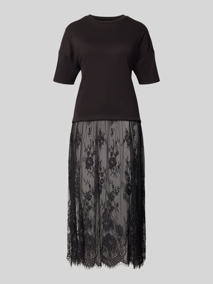 Produktfoto, czarne Fließendes Freizeitkleid mit Spitzenbesatz Modell 'TAHLIA' von ONLY, sukienka casualowa z obszyciem koronką, damska marki ONLY