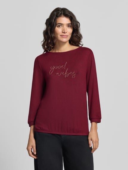 Tom Tailor Langarmshirt mit Glitzer-Schriftzug Good Vibes Bordeaux 4
