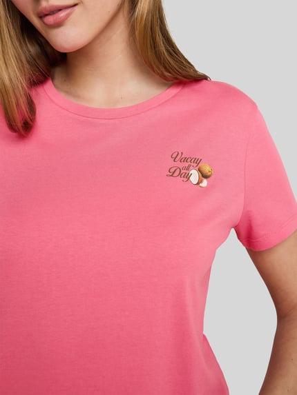 Tom Tailor Denim Regular Fit T-Shirt aus reiner Baumwolle mit Motiv-Print Pink 3