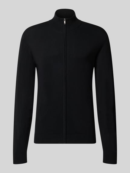 Produktfoto, Slim Fit Strickjacke aus Viskose-Mix mit Stehkragen von MCNEAL in Schwarz, Reißverschluss, elastische Abschlüsse, glatte Textur